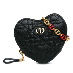 Christian Dior AB Dior Black Calf Leather DiorAmour Caro Heart Pouch with Chain Italy