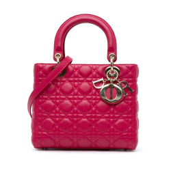 Christian Dior B Dior Pink Dark Pink Lambskin Leather Leather Medium Lambskin Cannage Lady Dior Italy