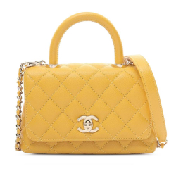 Chanel AB Chanel Yellow Caviar Leather Leather Extra Mini Caviar Coco Top Handle Italy