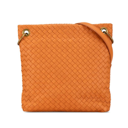 Bottega Veneta B Bottega Veneta Orange Calf Leather Intrecciato Crossbody Italy