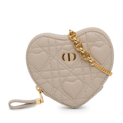 Christian Dior B Dior Brown Beige Calf Leather DiorAmour Caro Heart Pouch with Chain Italy