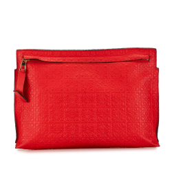 Loewe B LOEWE Red Calf Leather Embossed Anagram Repeat T Clutch Spain