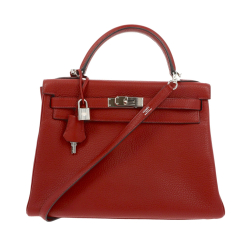 Hermès Kelly 32 Handtasche aus bordeauxrotem Leder