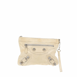 Balenciaga The Handle Pochette aus weißem Leder