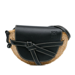 Loewe AB LOEWE Brown Beige with Black Raffia Natural Material Mini Gate Crossbody Spain