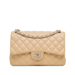 Chanel AB Chanel Brown Light Beige Lambskin Leather Leather Jumbo Classic Lambskin Double Flap Italy