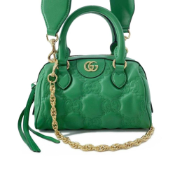 Gucci AB Gucci Green Calf Leather Mini GG Matelasse Marmont Satchel Italy