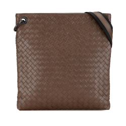 Bottega Veneta B Bottega Veneta Brown Calf Leather Intrecciato Crossbody Bag Italy