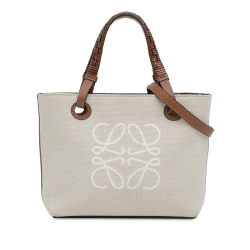 Loewe AB LOEWE Brown Light Beige Canvas Fabric Mini Anagram Tote Spain