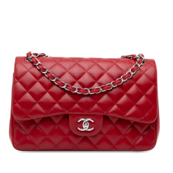 Chanel B Chanel Red Lambskin Leather Leather Jumbo Classic Lambskin Double Flap Italy