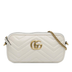 Gucci B Gucci White Calf Leather Mini GG Marmont Matelasse Camera Crossbody Bag Italy