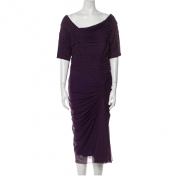 Tadashi Shoji Aubergine gerafftes Cocktailkleid