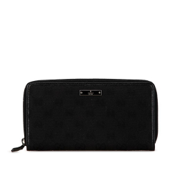 Gucci AB Gucci Black Canvas Fabric GG Zip Around Long Wallet Italy