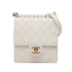 Chanel AB Chanel White Off White Lambskin Leather Leather Small Lambskin Chic Pearls Flap Italy