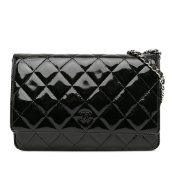 Chanel B Chanel Black Patent Leather Leather CC Quilted Patent Wallet On Chain Spain