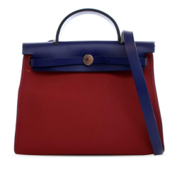 Hermès B Hermès Red Dark Red with Blue Canvas Fabric Toile Herbag Zip 31 France