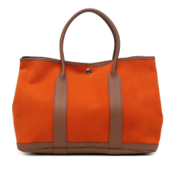 Hermès B Hermès Orange with Brown Canvas Fabric Toile and Negonda Garden Party 36 France