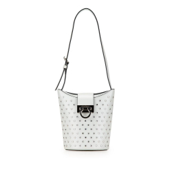 Salvatore Ferragamo AB Ferragamo White Calf Leather Studded Trifolio Shoulder Bag Italy