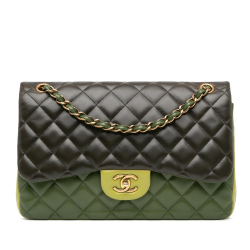 Chanel Green Dark Green Lambskin Leather Leather Jumbo Classic Tricolor Lambskin Double Flap France