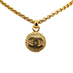 Chanel AB Chanel Gold Gold Plated Metal CC Round Pendant Necklace France