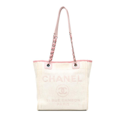 Chanel B Chanel White with Pink Canvas Fabric Mini Deauville Tote Italy