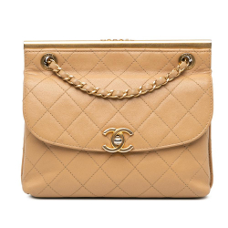 Chanel B Chanel Brown Beige Lambskin Leather Leather Quilted Lambskin CC Logo Bar Shoulder Bag Italy