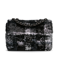 Chanel AB Chanel Black Calf Leather Sequin Plaid Single Flap Italy