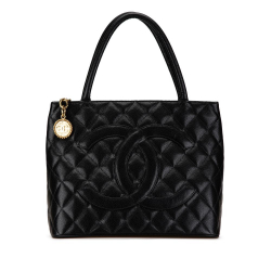 Chanel B Chanel Black Caviar Leather Leather Caviar Medallion Tote France