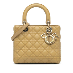 Christian Dior B Dior Brown Beige Lambskin Leather Leather Medium Lambskin Cannage Lady Dior Italy