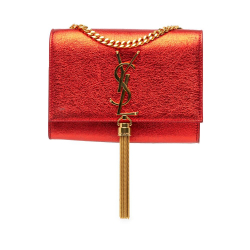 Saint Laurent B Saint Laurent Red Calf Leather Small Metallic skin Monogram Kate Tassel Crossbody Italy