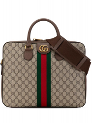 Gucci AB Gucci Brown Beige Coated Canvas Fabric GG Supreme Ophidia Web Briefcase Italy