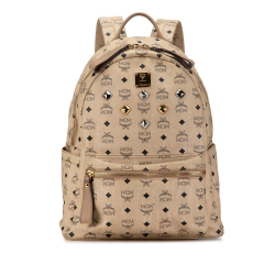 MCM B MCM Brown Beige Coated Canvas Fabric Medium Visetos Studded Stark Backpack Korea, South