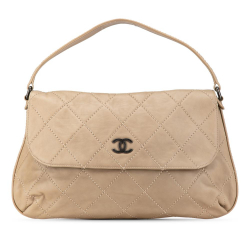 Chanel B Chanel Brown Beige Lambskin Leather Leather Large Quilted Lambskin Wild Stitch Flap Italy