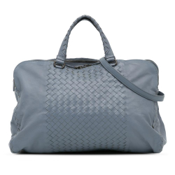 Bottega Veneta B Bottega Veneta Blue Light Blue Calf Leather Intrecciato Satchel Italy