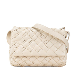 Bottega Veneta B Bottega Veneta White Ivory Calf Leather Small Intrecciato Rumple Messenger Bag Italy