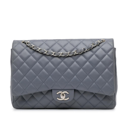 Chanel B Chanel Gray Lambskin Leather Leather Maxi Classic Lambskin Double Flap Italy