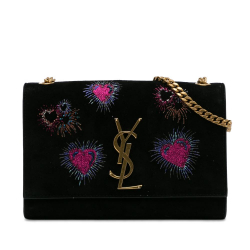 Saint Laurent AB Saint Laurent Black with Pink Suede Leather Small Monogram Kate Heart Firework Crossbody Italy