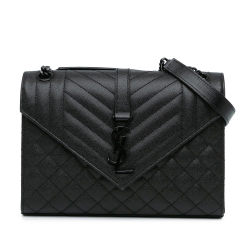 Saint Laurent AB Saint Laurent Black Calf Leather Medium Grain De Poudre Triquilt Monogram Envelope Bag Italy