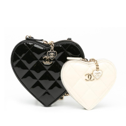 Chanel AB Chanel Black Patent Leather Leather Quilted Patent Calfskin CC Heart Clutch With Chain Italy