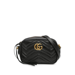 Gucci AB Gucci Black Calf Leather Mini GG Marmont Matelasse Crossbody Bag Italy