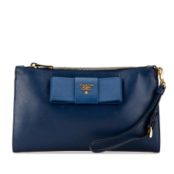 Prada B Prada Blue Saffiano Leather Bow Clutch Italy