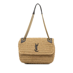 Saint Laurent AB Saint Laurent Brown Beige Raffia Natural Material Niki Shoulder Bag Italy