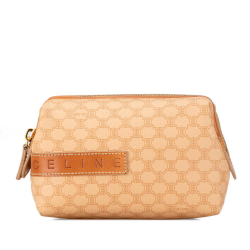 Celine B Celine Brown Beige Coated Canvas Fabric Macadam Pouch Italy