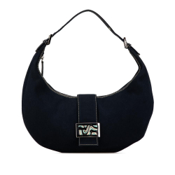 Fendi B Fendi Blue Navy Canvas Fabric Croissant Shoulder Bag Italy