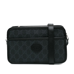 Gucci AB Gucci Black Coated Canvas Fabric GG Supreme Interlocking GG Crossbody Italy