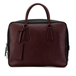 Prada B Prada Red Maroon with Black Saffiano Leather Bicolor Briefcase Italy