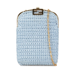 Fendi AB Fendi Blue Light Blue Knit Fabric Crochet Baguette Phone Bag Italy