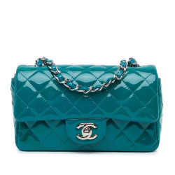 Chanel AB Chanel Blue Aqua Patent Leather Leather Mini Rectangular Classic Patent Single Flap Italy