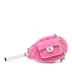 Chanel AB Chanel Pink with White Canvas Fabric Tennis Racket Mirror and Crossbody Set France