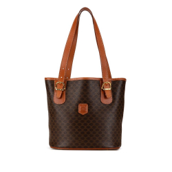 Celine B Celine Brown Coated Canvas Fabric Macadam Tote Italy